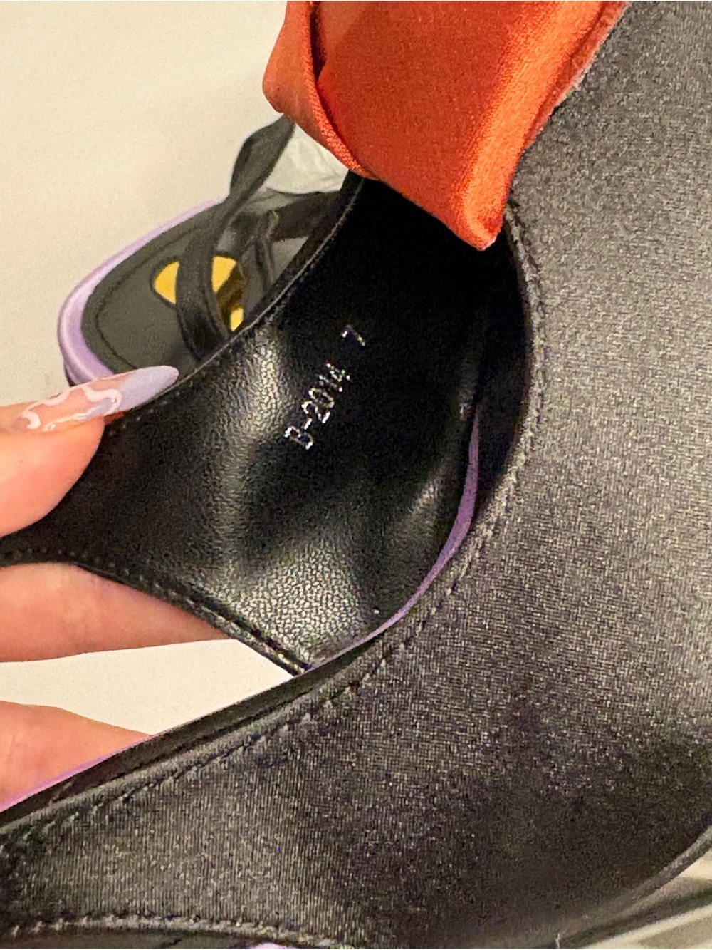 Black Slingback Heels with Rust Satin Rosette Accent - Picture 6 of 6